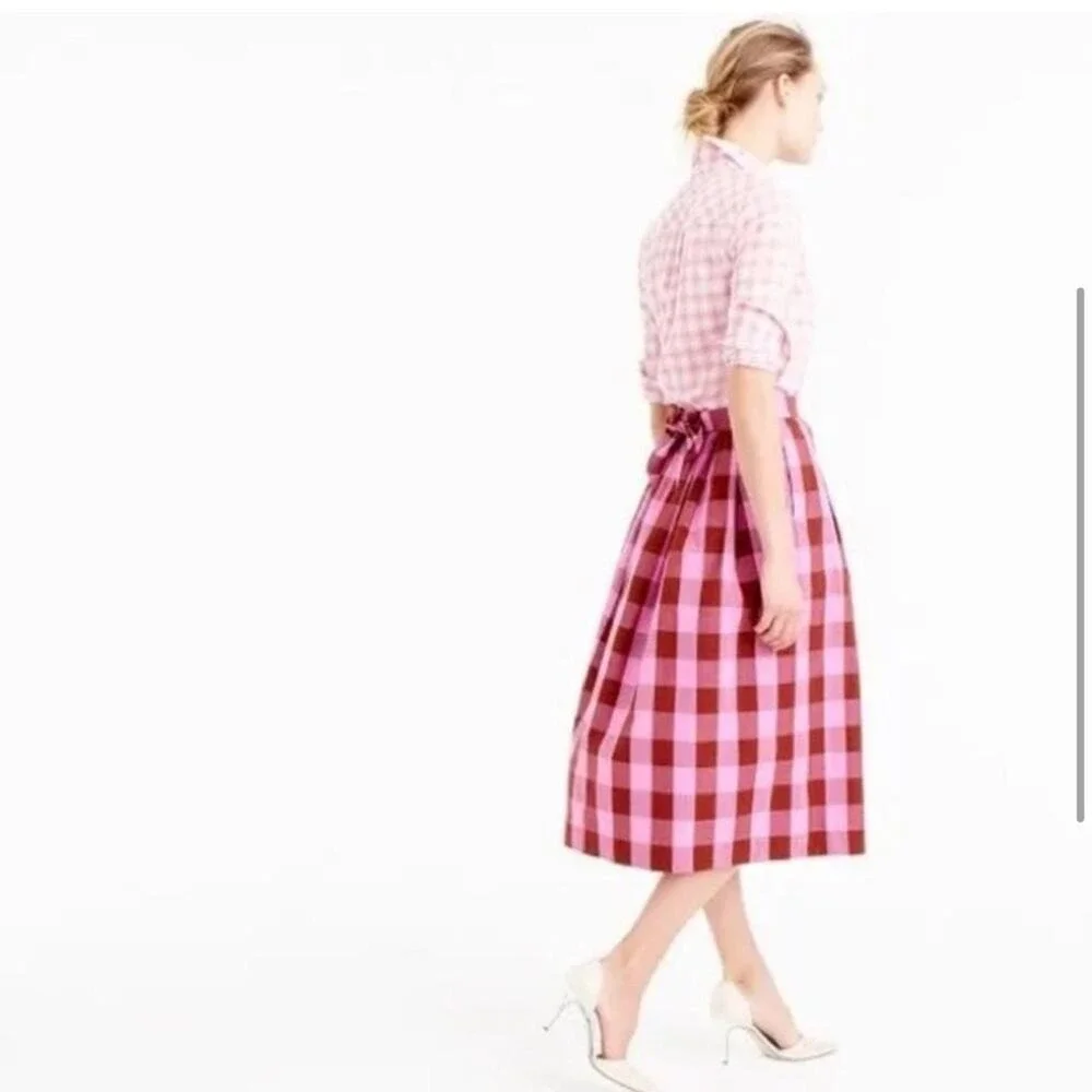 J.Crew Pink Gingham Plaid Bow Skirt Top Matching Set 4